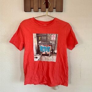 Zara Coral Red Graphic Tee with Street Print